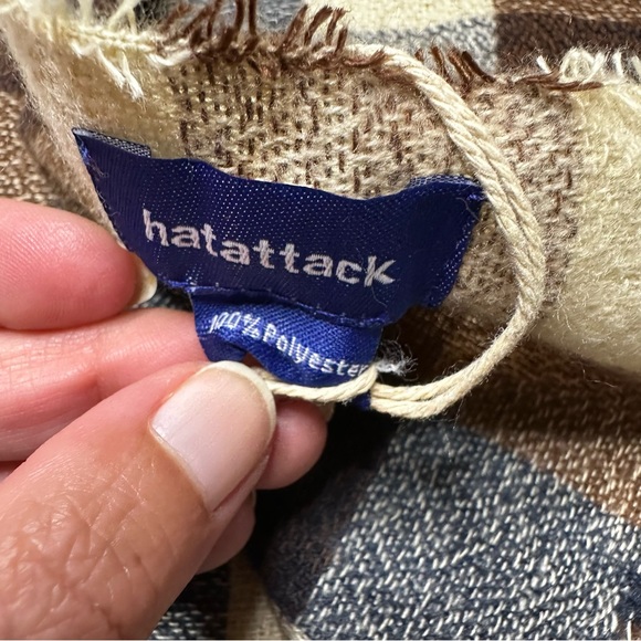 NWT Revolve Hat Attack Buffalo Check Scarf Navy Brown Women’s OS 79”x19.5” - Picture 7 of 8